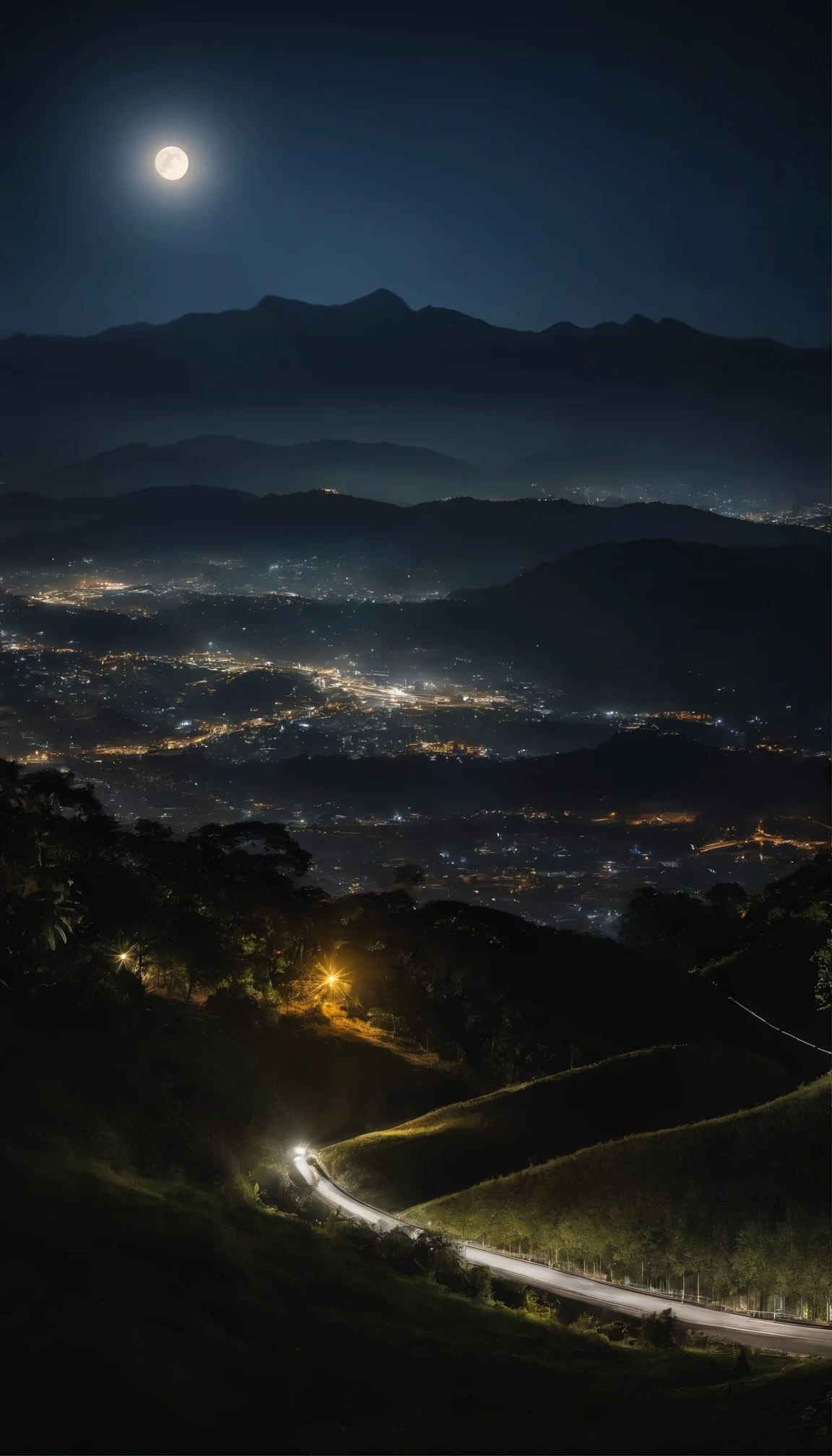 Bogor peak, night view, peak lights, Moon