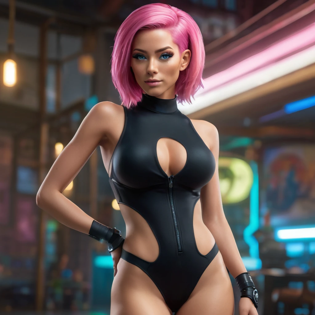 ((Best Quality, 8K, Masterpiece: 1.3)), Full Body, Focus Clear: 1.2, Outstanding Beauty: 1.4, Slender Abs: 1.2, ((pink hair, Big breasts: 1.2)), Black Tank Top, blue panties, Highly Detailed Face and Skin Texture, Detailed Eyes, Double Eyelids, titfuck futurama