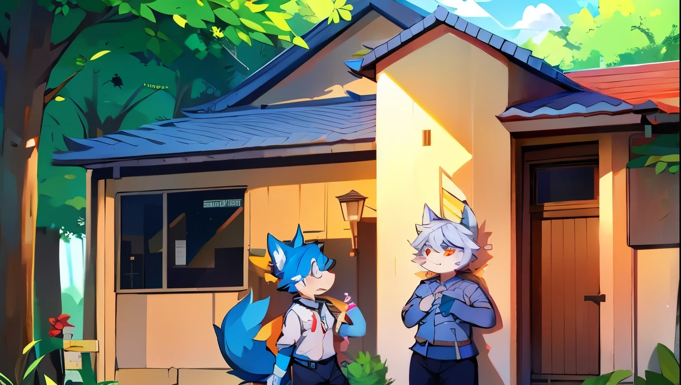 Blue fur,Canidae,fox motif,boy,uniform,School,