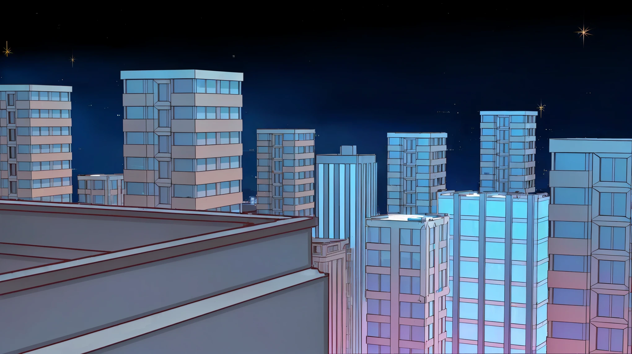 Cartoon city skyline with skyscrapers and stars in the sky, Night city background, With the night city as the background, Anime style cityscape, night city background, Night city background, Night city in the background, Nightlife Building, Night city landscape, Random background scenes, Calm nights. Digital Illustration, background urban cityscape, Background artwork, Very detailed night cityscape
