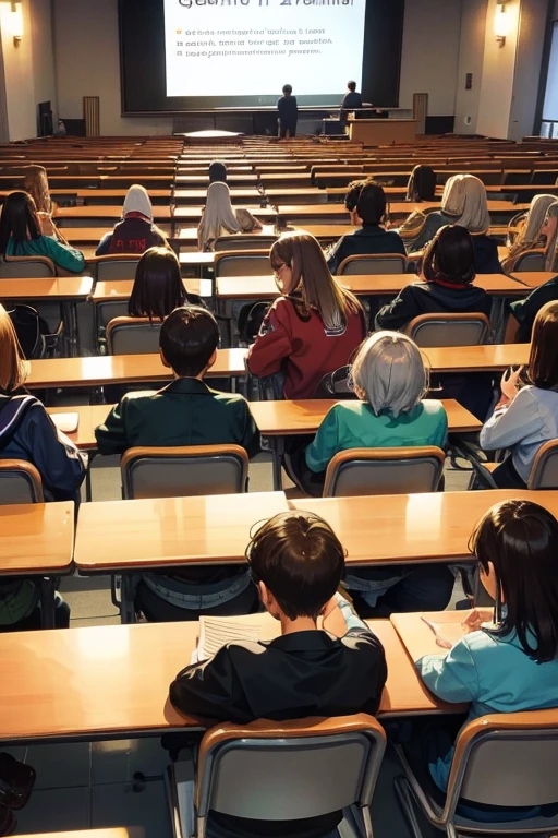 College students attending a lecture at university　During class