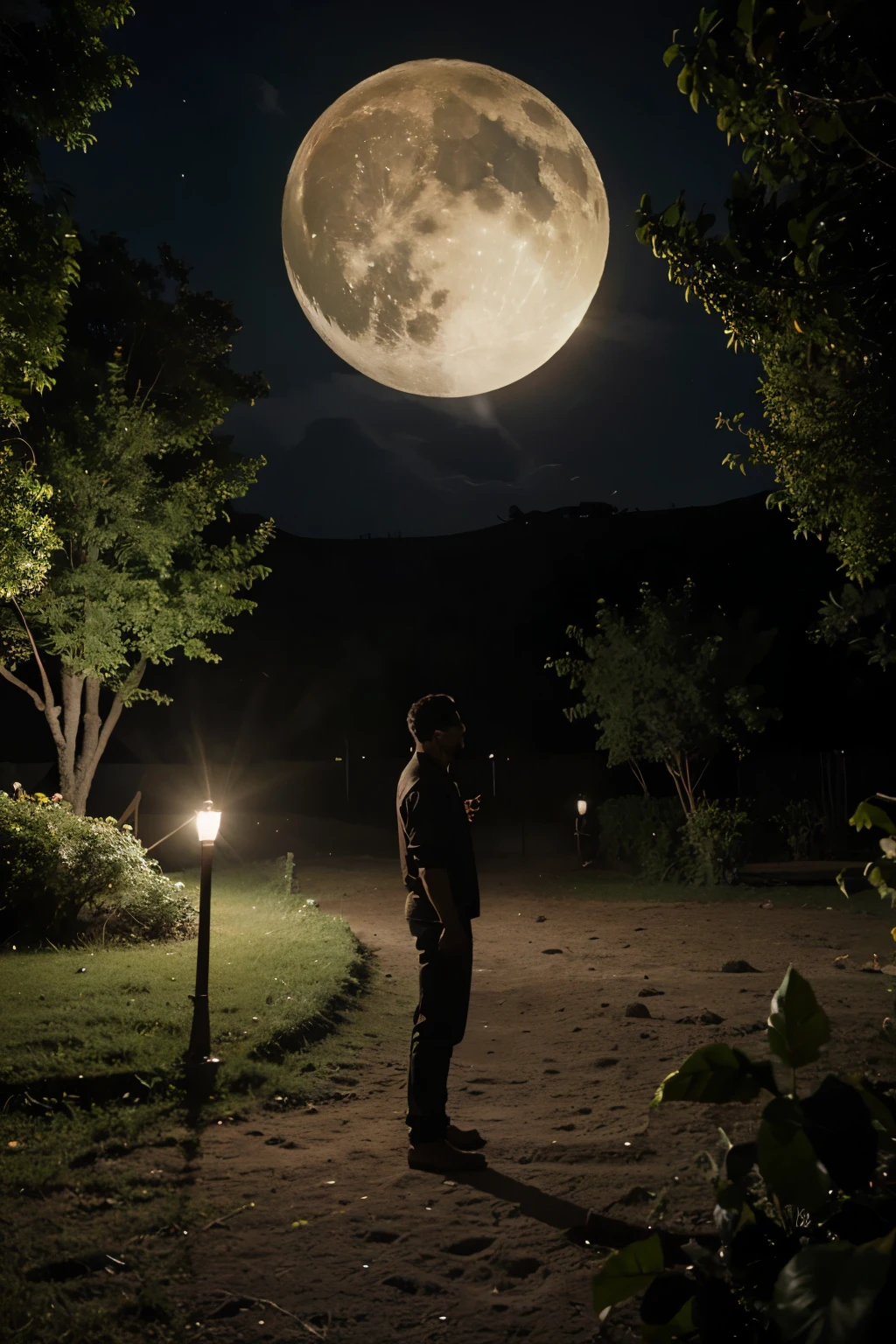 Beautiful place in moon, moon full the mangoes, and one man