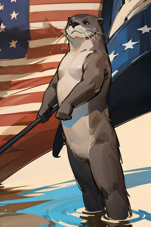 Anthromorphic otter, American flag