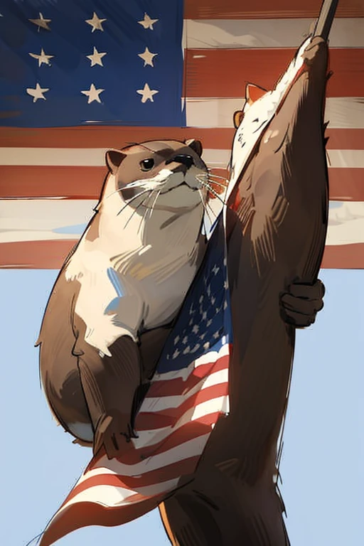 Anthromorphic otter, American flag