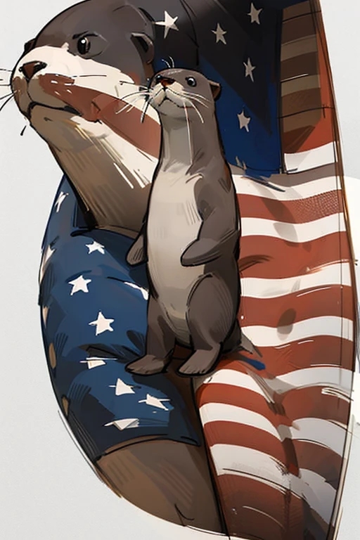 Anthromorphic otter, American flag