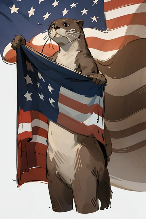 Anthromorphic otter, American flag