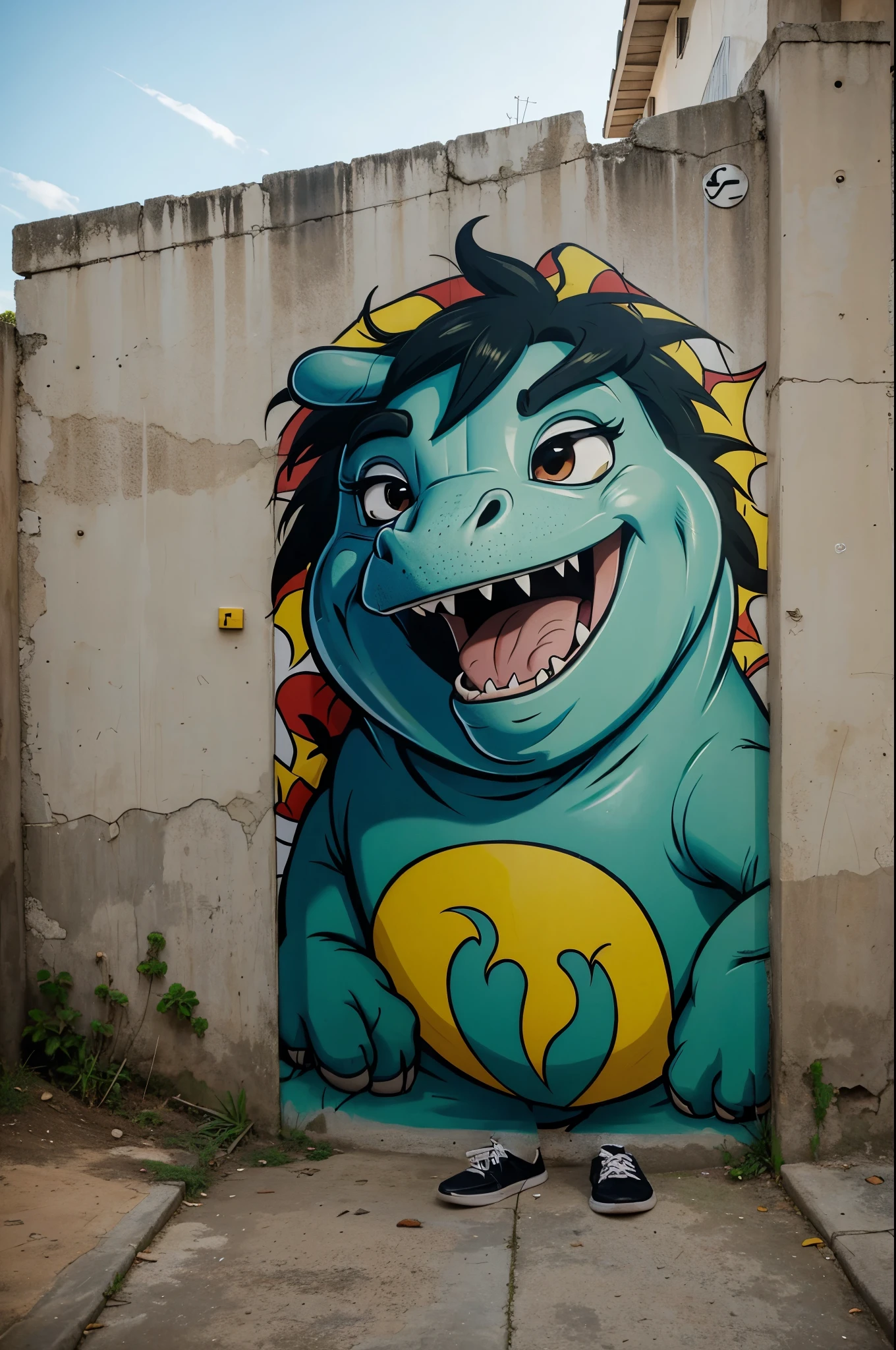 Dinossauro estilo cartoon street art