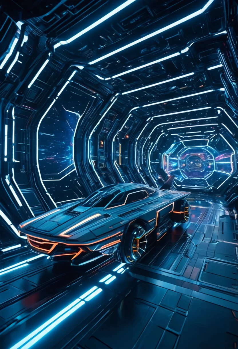1girl, highly detailed, spacecraft flying through hyperspace, cinematic lighting, glowing neon lights, vibrant colors, futuristic, intricate details, intricate machinery, hyper-realistic, 8k, extreme detail, photorealistic, masterpiece, volumetric lighting, dynamic composition, dramatic atmosphere, epic scale, mesmerizing