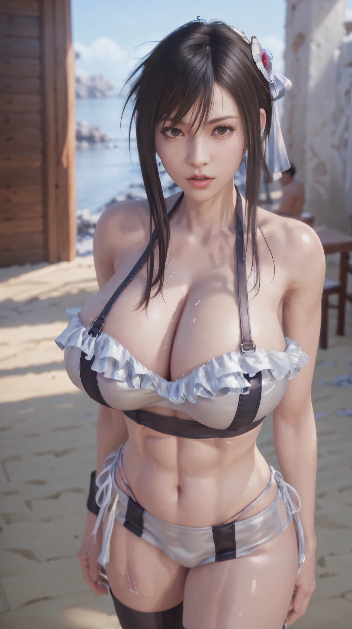 (Nsfw:1.5),REALISTIC MODEL TIFA LOCKHART FROM FINAL FANTASY, CLOSE UP UPPER BODY,SOLO, (GIGANTIC FAKE BOOBIES,BIG BUTTOCKS,CLEAVAGE,SLIM WAIST,11 LINE ABS:1.5),(BUSTY VOLUPTUOUS BODY SHAPE:1.5), (SWEATY GLOSSY BODYSKIN:1.5), (LOOKING AT VIEWER:1.6), (PHOTOREALSITIC:1.4), (ULTRA-DETAILLIERT), (TOP-QUALITY), (BEST SHADOWS), BRIGHT LIGHT IN ROOM, HYPER TEXTURE, (4X MSAA), ((UNREAL ENGINE 5 RENDER)), PHYSICALLY-BASED RENDERING, ULTRA HIGHT DEFINITION, 16K, 1080P.