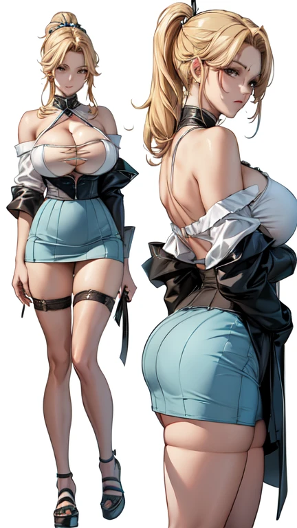 (((Large Breasts、Breast sagging、Low-cut,Cleavage,Wide hips,)))((Long legs)),Hourglass figure))Short skirt,pleat group,mini skirt
