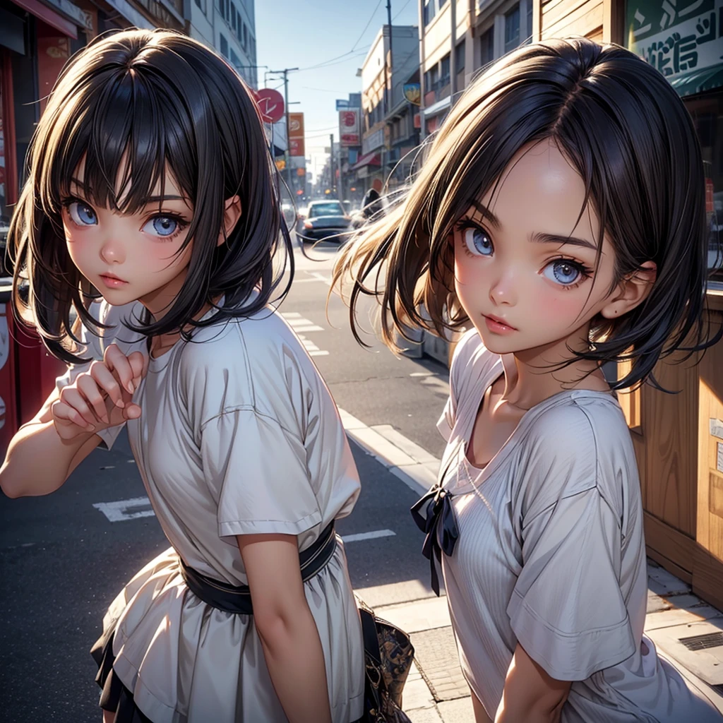 a very slim anime girl, with short height, cute face, detailed face, soft perfect lips, wearing causal outfit, detailed eyes, cute,