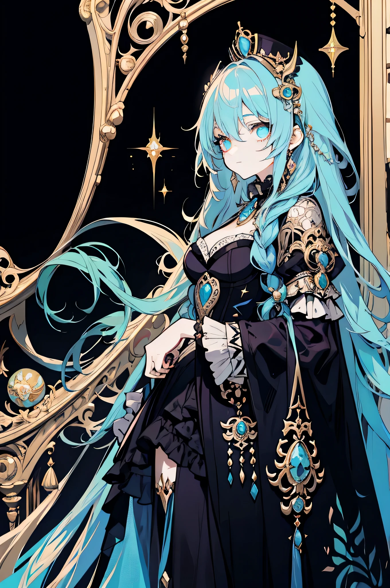 ****ta prostitute，so gorgeouaximalism，extreme details，Rococo style，super long hair，intricate accessories，Complex hairstyles，gem,blue hair,