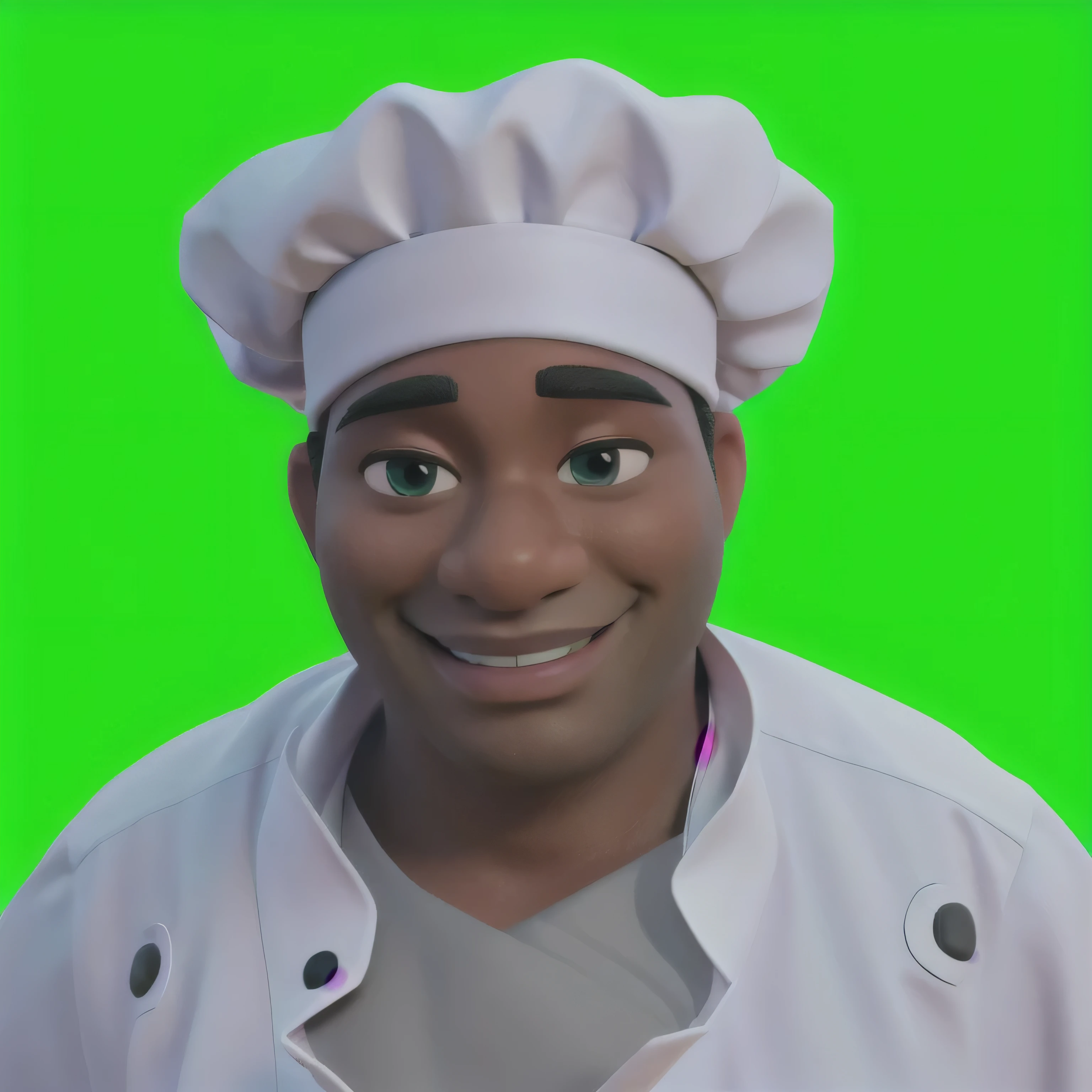 arafed black man in a chef's hat and white shirt, happy chef, laugh with eyes closed, wearing white chef hat, best chef, 3 d demo reel avatar, animation character, cook, maxwell render, food commercial 4 k, chef platypus, close up character, chef hat, cooking it up, animation style render, rendered in arnold, arnold maya render