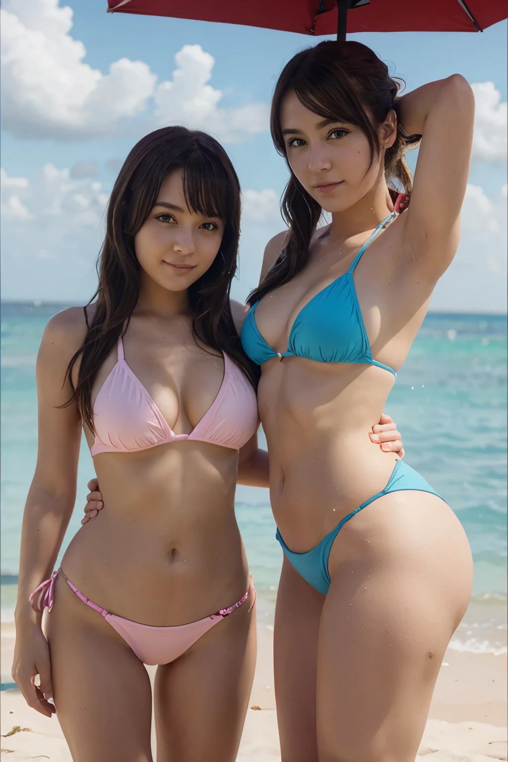Girls in revealing swimsuits, anime, pechugas