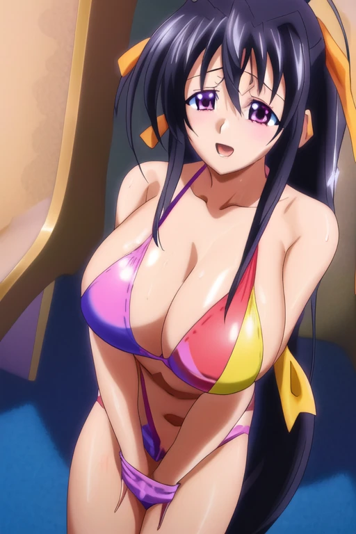 Himejima Akeno, black hair, pink eye, とても長いhair,hair_between_eye,ponytail,黄color_hair_ribbon,(((青のbikini)))，Quite embarrassing，bikini，
1 girl, 20 years,young woman,beautiful Finger,beautiful long legs,beautiful 体,beautiful Nose,beautiful character design, perfect eye, perfect face,expressive eye, ,(((Put your hand in your panties))), (( Masturbating by touching the vagina with your fingers)), love juice spilling on the floor, liquid splashing from girl&#39;の股between，whole body，Browsing Caution，
View your viewers,
Official Art,Very detailed CG ユニティ 8k 壁紙, Perfect lighting,colorful, bright_front_face_Lighting,Shiny skin, 
(masterpiece:1.0),(Highest_quality:1.0), 超High resolution,4K,Very detailed,
photograph, 8k, High resolution, High resolution, Absurd:1.2, Kodak Portrait 400, Film Grain, Blurred Background, Bokeh:1.2, Lens flare, (Vibrant_color:1.2)
(beautiful,big_chest:1.4), (beautiful_face:1.5),(narrow_Waist),青bikini，