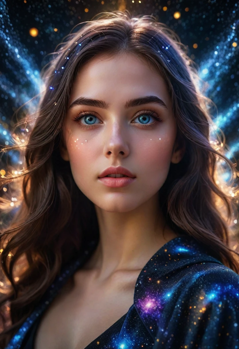 1 girl, beautiful detailed eyes, beautiful detailed lips, extremely detailed face, hyperspace, starry night sky, cosmic nebulae, glowing energy portals, ethereal energy beams, dynamic motion blur, cinematic lighting, vibrant colors, digital art, 8K, hyper-detailed, photorealistic, cinematic composition, dramatic lighting, glowing ethereal energy