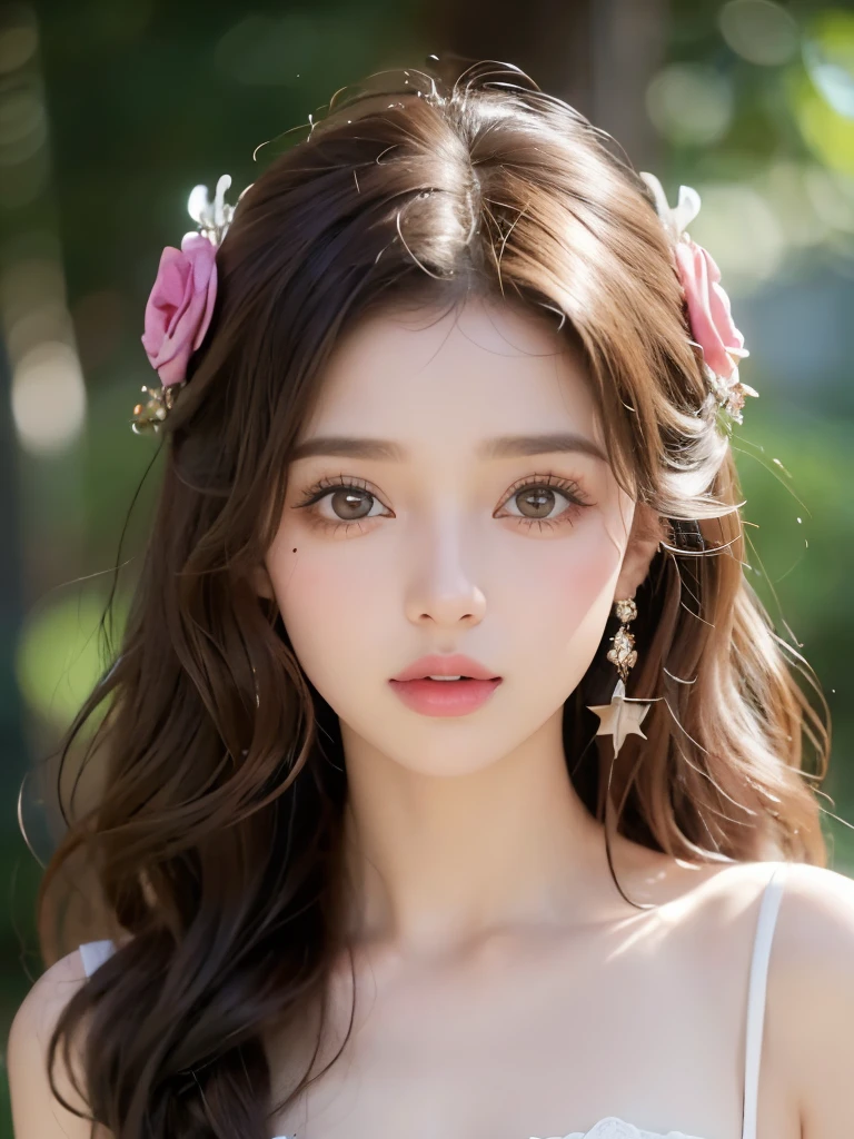 A beautiful chicas, chicas, with curly brown hair, con rizos en los extremos, all her brown hair, with a star clip in her white brown hair, ojos de color claro, ojos bonitos, ojos llorosos, beautiful and ojos llorosos, una bonita, nariz respingona, una nariz llorosa, bonitos labios, labios rosados, heart-shaped lips and cupid&#39;s bow, Piel hermosa, piel blanca, con lunares y pecas por toda la cara, maquillaje suave y lindo, un lindo collar, vistiendo un traje de conejito anime, con un delgado, tonificado, y hermoso abdomen, vistiendo un traje de conejito anime, conejito lindo, Cuerpo completo (Hermosos pechos), una foto sexy, una foto hermosa y sexy, una foto con una pose sexy, looking to the camera, una bonita selfie