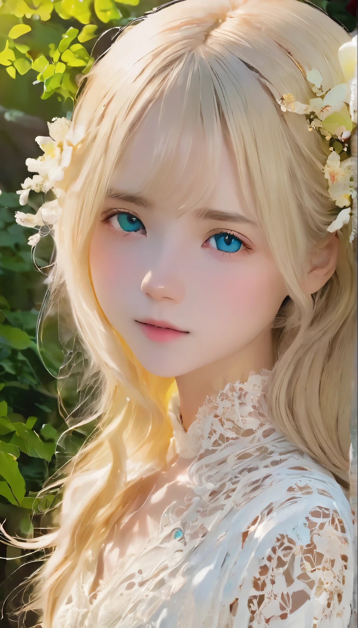 highest quality、masterpiece:1.2、超detailed、Realistic:1.37、Ultra-high resolution、RAW Photos、Realistic、One Girl、Perfect ???????、正Shii人体描写、Physically Based Rendering、Bioluminescent Crystals、淡く光る美Shii女性、detailed_face_Eye、Beige hair、Semi-long hair、Messy Hair、White lace outfit、女god、god々Shii、Random pose、Concept Artist、Bright and vibrant colors、Dreamy lighting、Pale colors、Unreal Background、