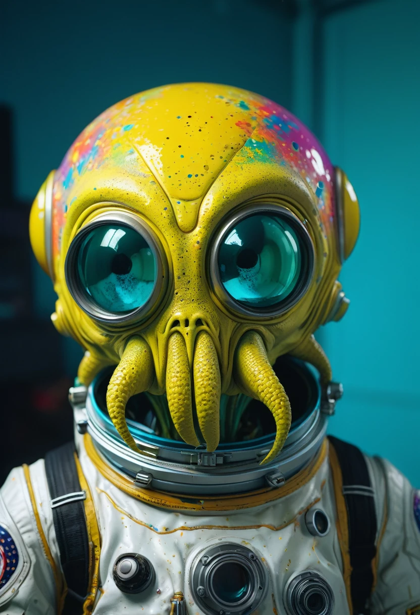 8K, ARTISTIC photogrAphy, best quAlity, mAsterpiece: 1.2), A (potrAit:1.2) Don Bluth Style  ASTRONAUT Cthulhu yellow Toon Doll, full body RAW candid cinema, cyan hair, 16mm, color graded portra 400 film, remarkable color, ultra realistic, sad admosphere, dark lighting, oppressive atmosphere, depressive colors, kodak portra 400, photograph,r, Natural Light,  Pinhead lighgts, blur reflection, Brush Strokes, Smooth, abstract, Splatter, Oil On Canvas, rainbow colors, fractal isometrics details bioluminescens : a stunning realistic photograph of wet bone structure, 3d render, octane render, intricately detailed, titanium decorative headdress, cinematic, trending on artstation | Isometric | Centered