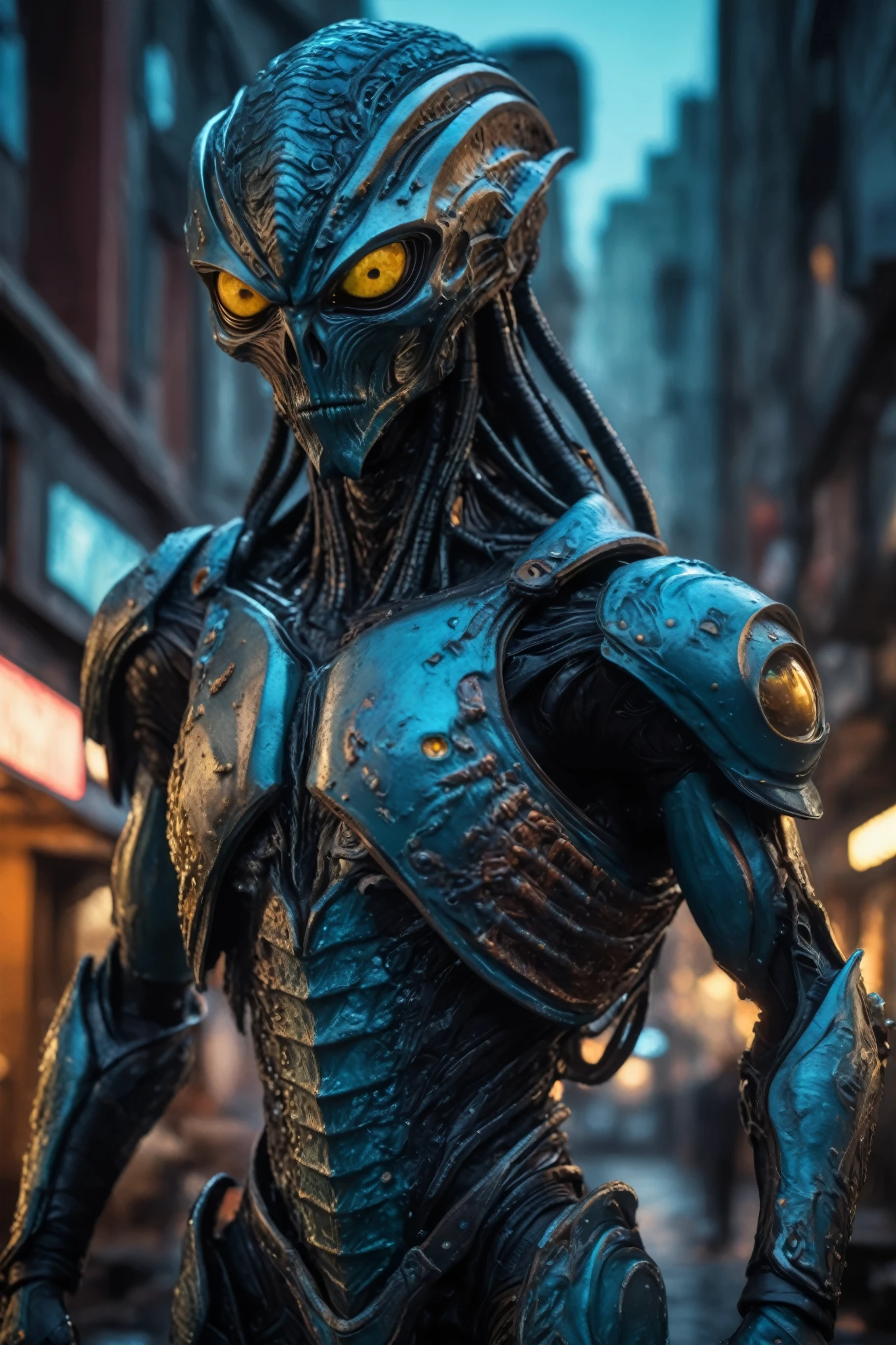 full-body-shot,niobium Manganite (The Alien Entity:favn:0.5), wants eat,survival in criminal city of future,Cinematic,soft colors, Technicolor,natural skin textures, hyper realism, hyper detailed,Extremely detailed,High contrast,Masterpiece,Realistic,Ultra Detailed, intricate details,realistic humid leather,extremely intricate,Epic Realistic, cinematic style,irina yermolova,high contrast,HDR,extremely detailed, [deep night landscape],masterpiece,intricate details,faded,eyes extremely detailed, high detailed eyes,8k resolution,RAW,retina, Nikon Z9