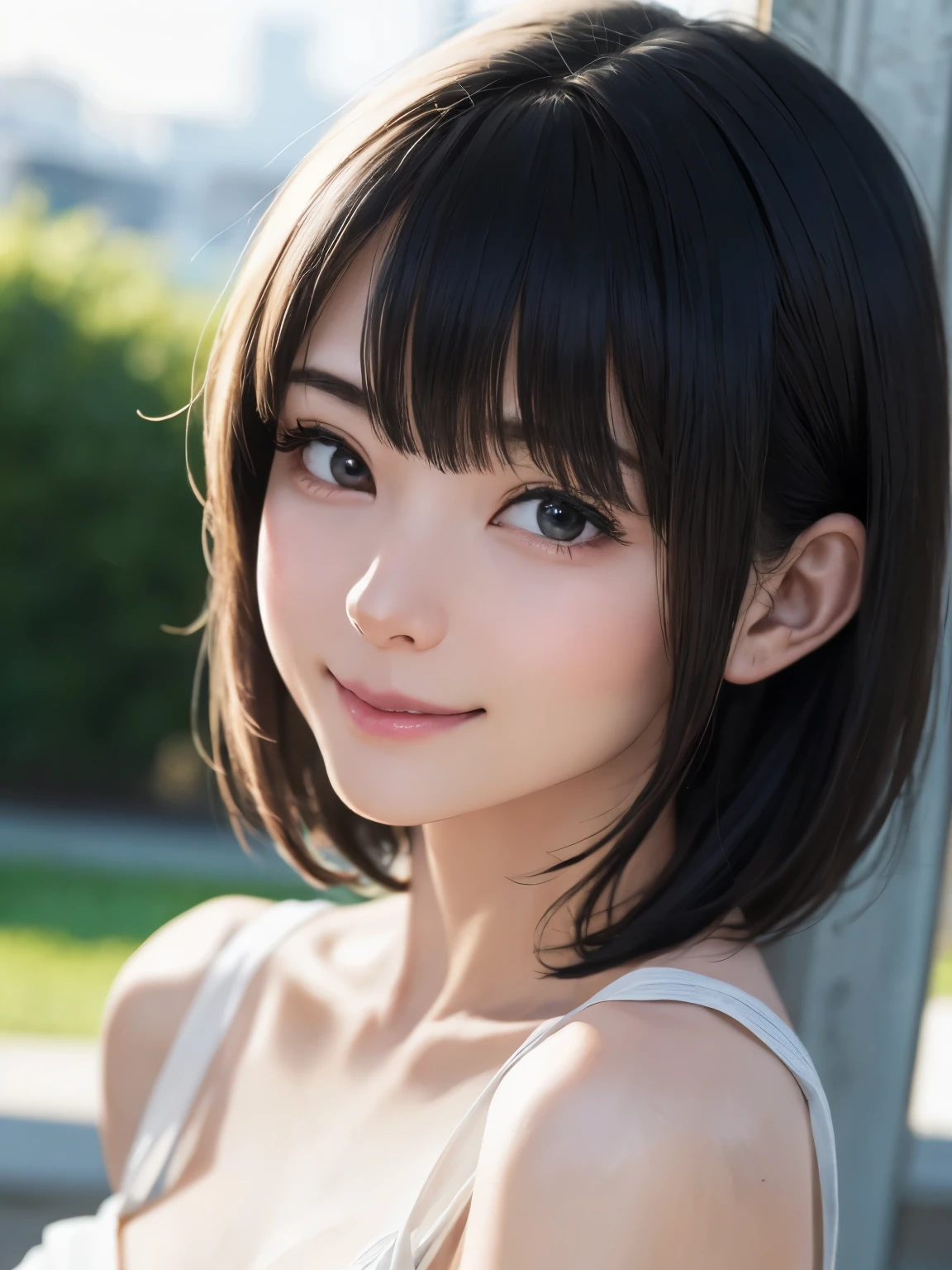 1 girl、highest quality、Realistic、alone、Written boundary depth、Natural soft light、Daytime、charm、Beautiful Face、Cleanliness、Pure Face、White skin、cute、short hair、prohibit、Beach、Light of the sun、Nedium Breast Body Esbian、((セーターを着たBeautiful Faceの黄金比 対称性のあるBeautiful Face))、Long neck、Listen carefully、prohibitのあるきれいな短いボブヘア、Laugh with your mouth closed、Perfect hands指、Perfect hands、Perfect body、Perfect Face、Shine a light into your eyes、Perfect Anatomy:1.4、とてもcuteスーパーモデル:1.4、{Huge|big|Hugeな|Mega} chest:2, chestの谷間:2、Transparent、Transparency、glosoisture、shine、Cool feeling、Beautiful gradation blue sky:2