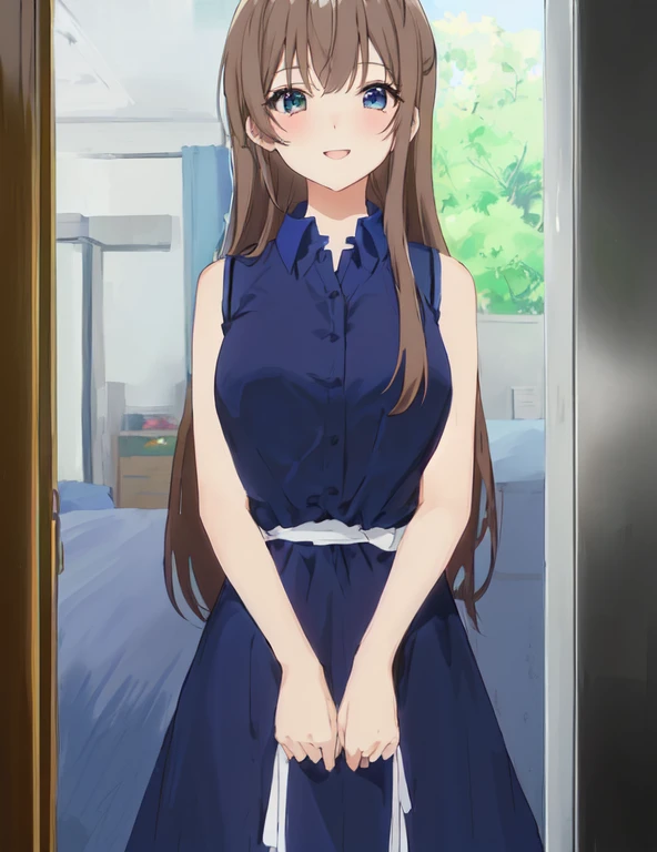Chica anime con vestido azul parada frente a una puerta., mejor chica anime, como personaje de anime, en un anime, chica anime atractiva, nagatoro, hermosa chica de secundaria anime, in the anime movie, Today's featured anime still., visual anime de una linda chica, Still from the television anime, imagen de anime complejo sankaku, personaje de anime femenino