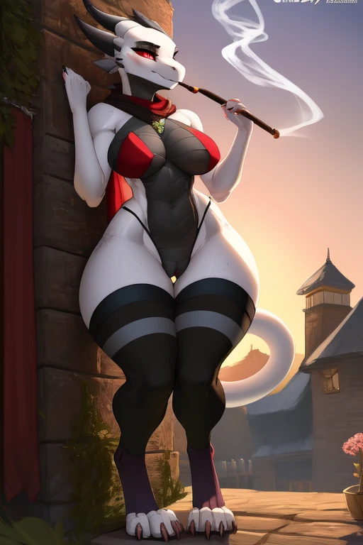 uploaded on e621, explicit content, 3d:0.4, (bastika, cutesexyrobutts, hioshiru, claweddriped), femboy, lizard, female, thick thighs, thicc, big butt, fantasy, (scalie), clawed feet, (Anthro), slender waist, (zahn), (Slit pupils), sluty, horny, flatchest, lizard tail, very wide hips, cameltoe, kobold, bottom-heavy, curvy, big thighs, fantasy setting, wet, sex, standing, huge ass, short, big hips, two horns, kobold, albino, white scales, red eyes, narrow shoulders, solo, extremely wide hips, huge plump ass, medieval, thigh high socks, solo Masterpiece best_quality absurdres highly_detailed cleanly_drawn_eyes anthro_only by_claweddrip, by_greasymojo, by_underscore-b, by_runawaystride, sluty, horny, vader-san, slender waist, thin waist, medieval village, white skin, crimson eye color, nsfw, extremely curvy lower body, grey horns, jewelry, trees, hyper, thick thighs, big hips, big ass, outdoors, posing, fantasy, town, alluring, buildings, flowers, hills, soft shading, cinematic light, feets, smoking, earings, chinese long smoking pipe, tall