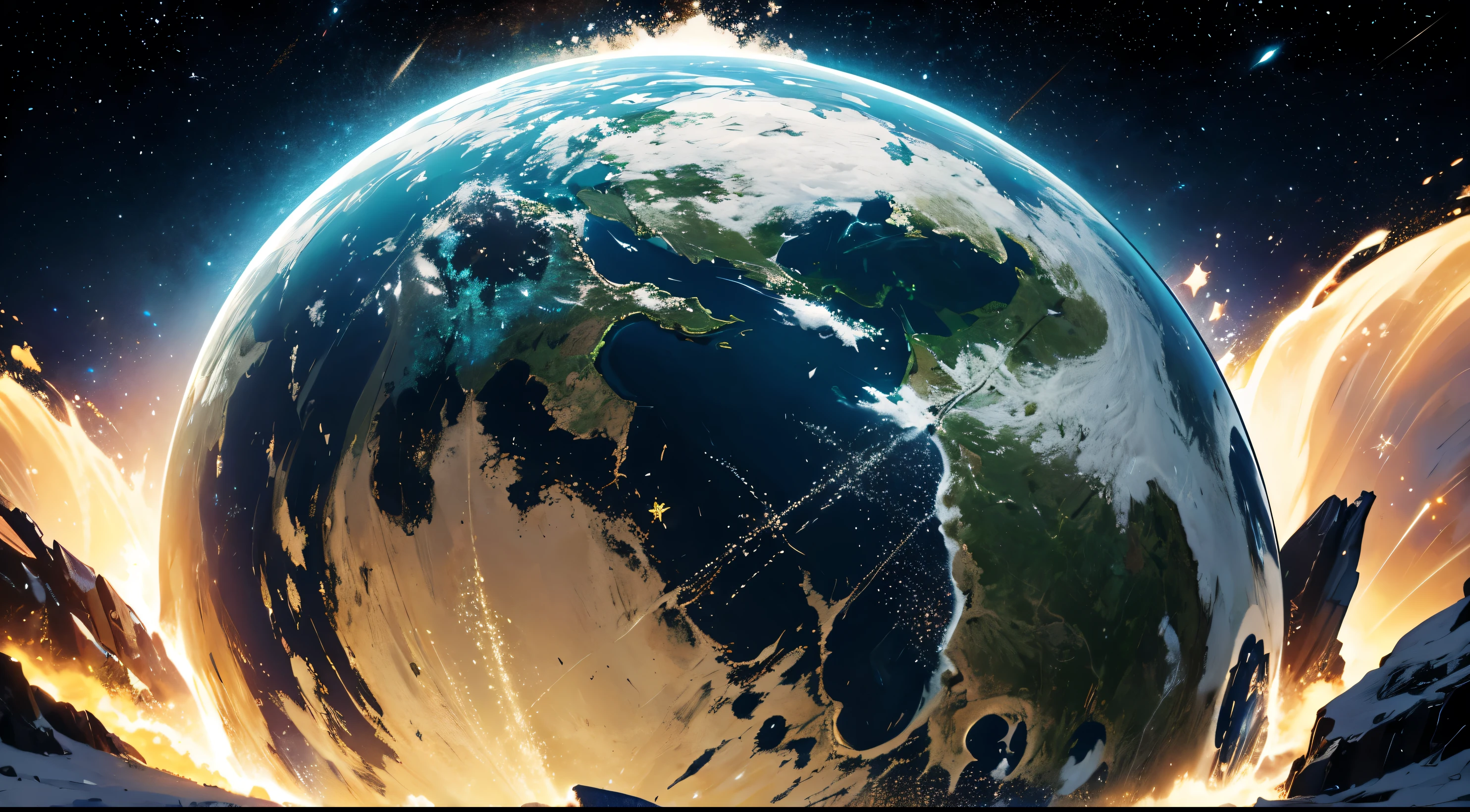 Planet earth from space, close up greece , cosmic, ocean (( black backround )) ((stars)), oceans, ice, planet , 8K resolution, ultra detailed, Fantasy vibe, centered, dreamlike, intricate detail, Cinematic Lightning, Unreal Engine, Realistic, Photorealistic, Hyper-detailed, insane details, Super-Resolution, Megapixel, FKAA, TXAA, RTX, SSAO, Post Processing , green forest ,