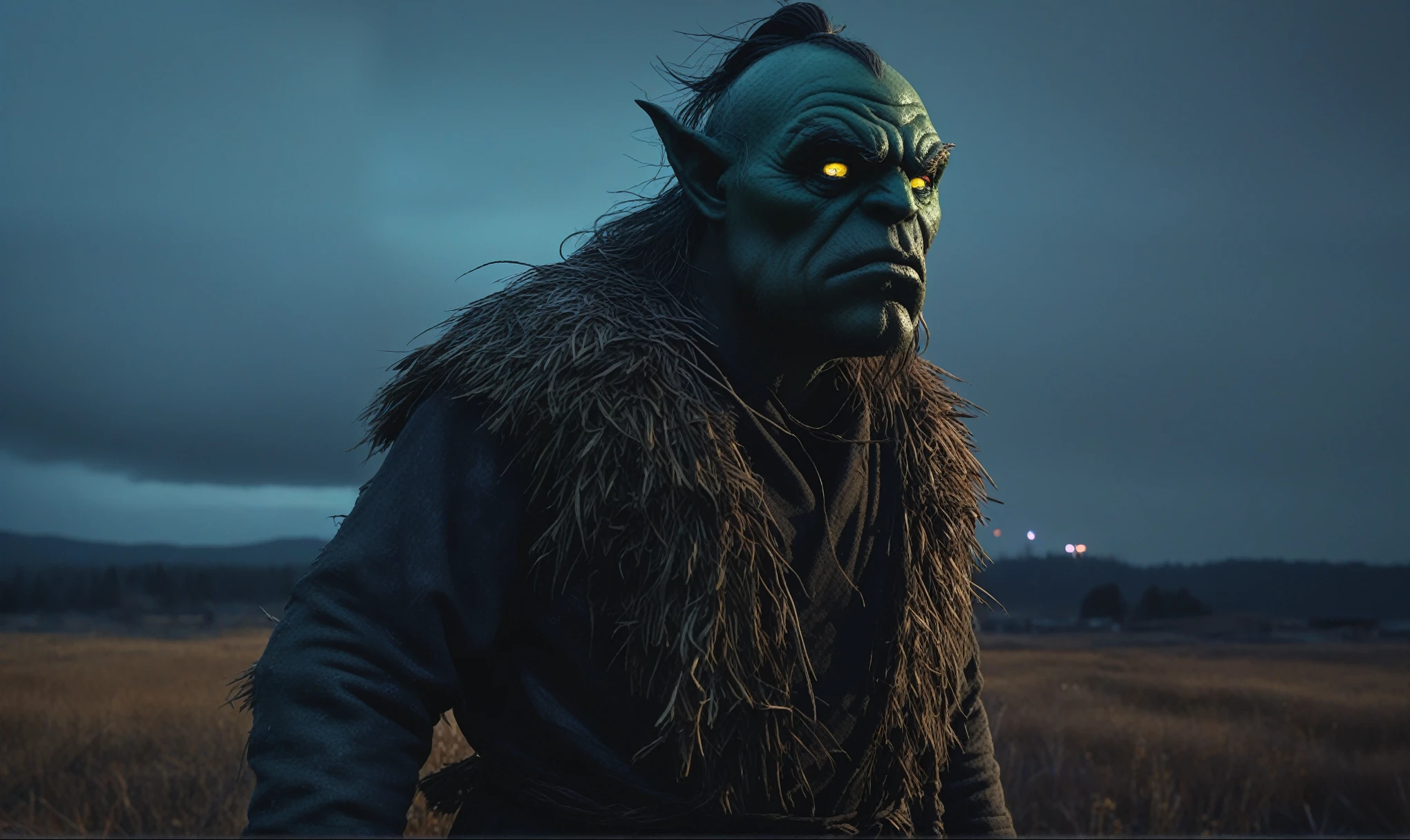 niobium Ogre,assassin,once pretty face,eyebrow up,full body shot,ominous landscape,niobium gray atmosphere,film grain,dramatic light,masterpiece,intricate details,Simon Stalenhag,Nicola Samori,prime colors,Technicolor,natural skin textures, hyper realism, hyper detailed ,urban,extremely detailed, [night landscape],intricate details,faded,eyes extremely detailed, high detailed eyes,16k resolution,RAW,Ultra HD, Nikon Z9
