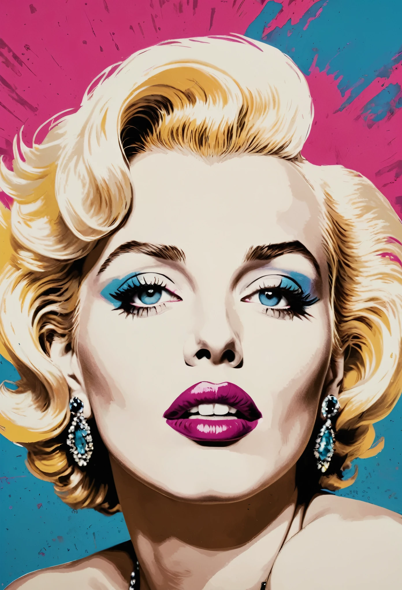 a 1980s pop art style portrait of Marylin Monroe, punk, pop art, stylized, bold colors, photo and illustration hybrid