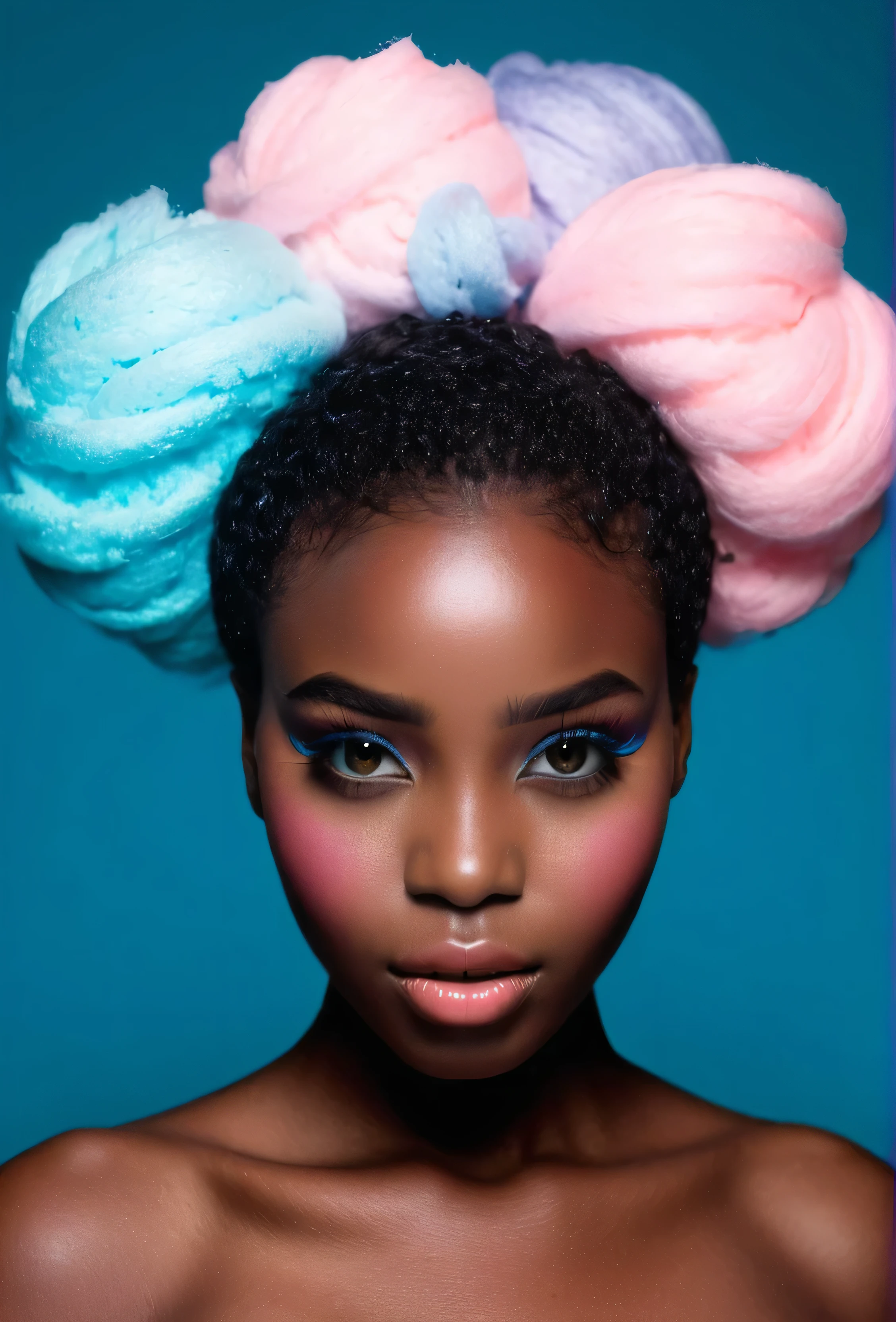 Beautiful black Girl with a coloured cotton candy on her head