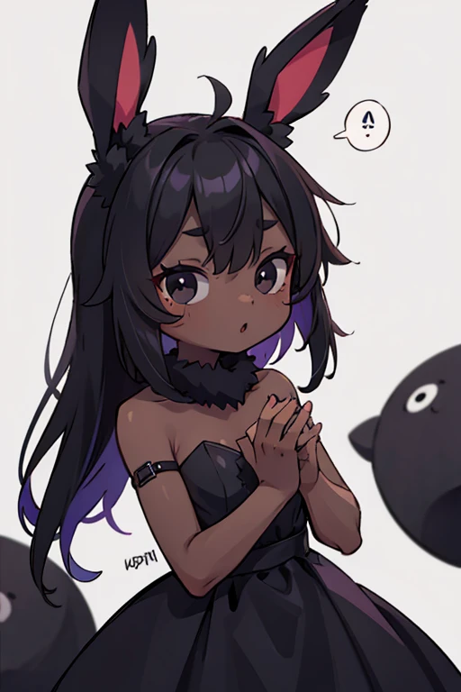 VibriVR, furry, rabbit ears, rabbit girl,black skin, polygon,complex eyes,black eyes, black dress,  , high quality, masterpiece,  