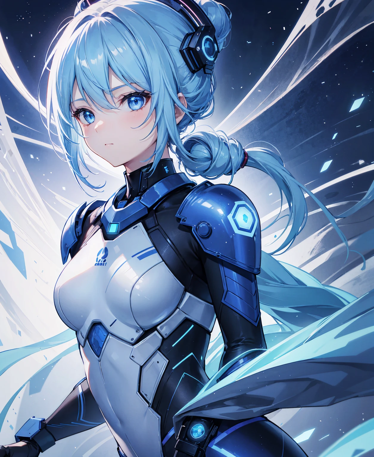 8k, highest quality, (real:1.4), Original photo, 1 girl, Asari Hair, Biological Amplifier, refined armor, posture: Peace talks between warring factions, smart blue eyes
