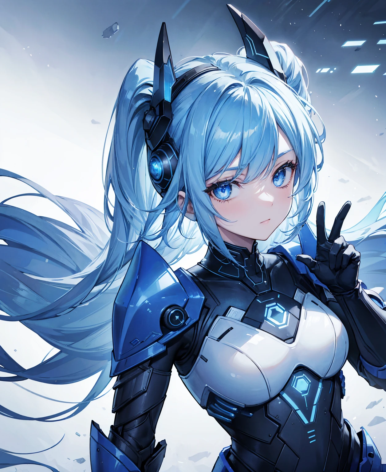 8k, highest quality, (real:1.4), Original photo, 1 girl, Asari Hair, Biological Amplifier, refined armor, posture: Peace talks between warring factions, smart blue eyes