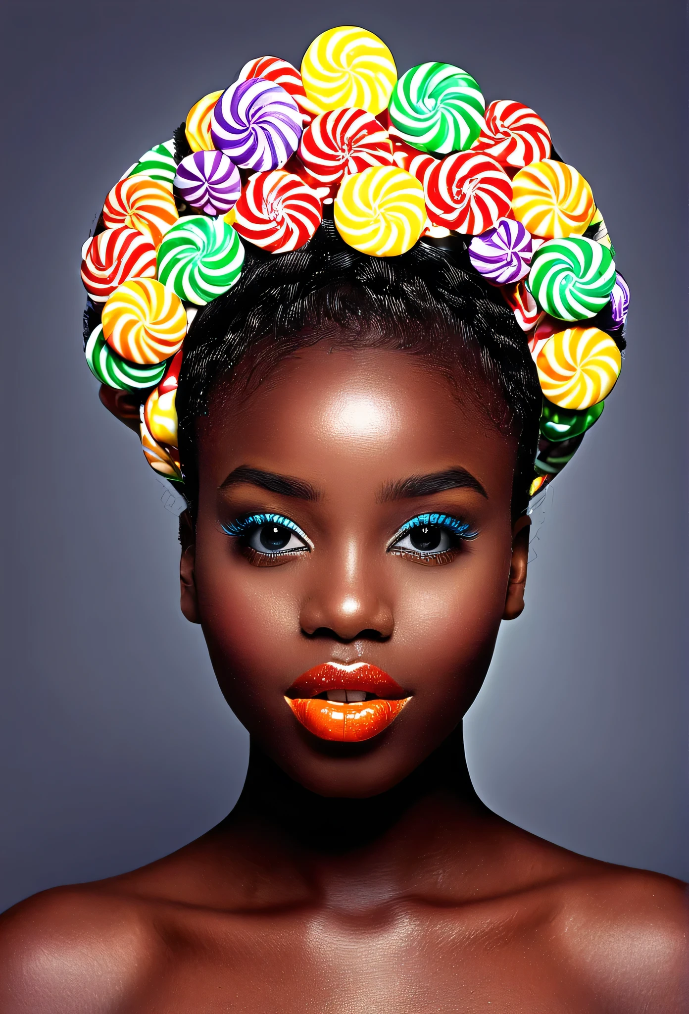 Beautiful black Girl with a coloured candy on her head