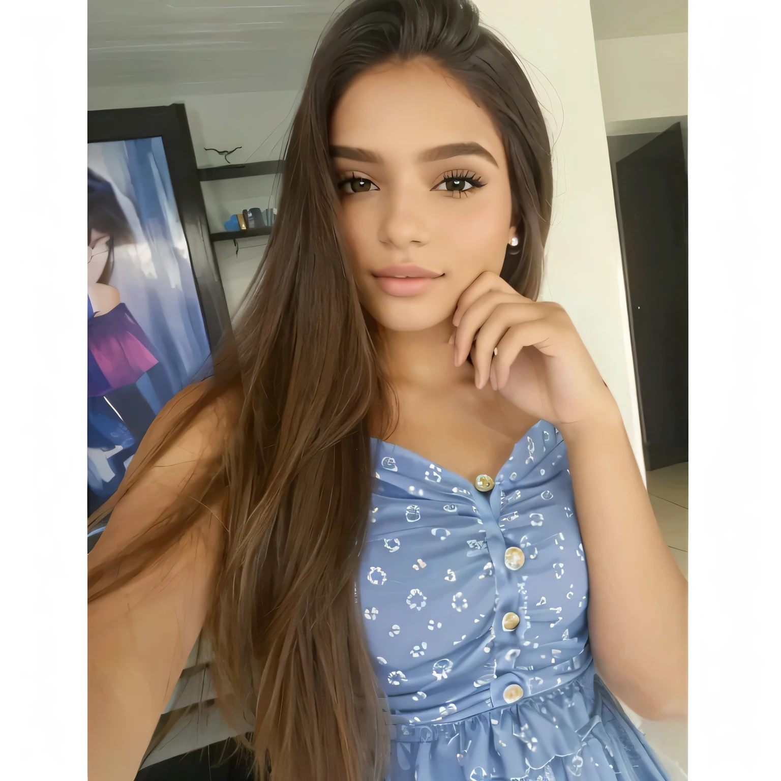 Mulher com cabelos longos e um vestido azul posando para uma foto, she is about, looks like fabiula nascimento, fofo lindo, lindo fofo,  de 19 anos, fernanda suarez, ayahausca