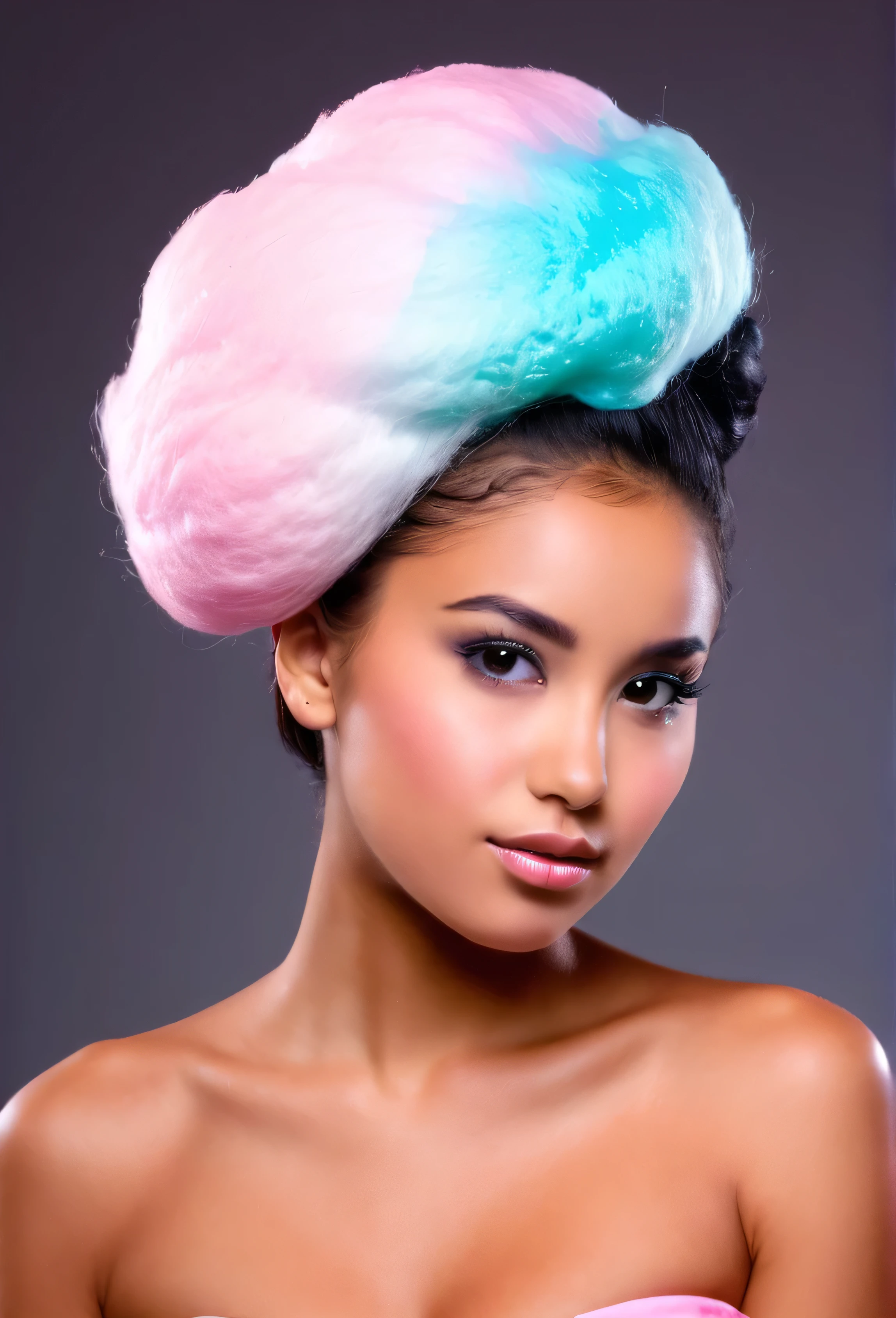 Beautiful Latina Girl with a coloured cotton candy on her head