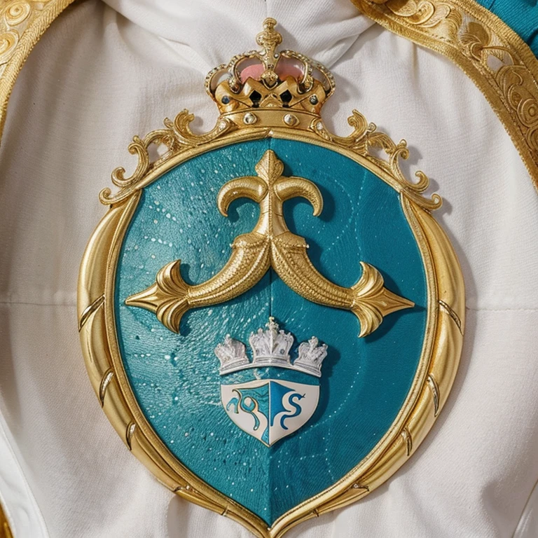 Uma foto com fundo branco, just with a royal coat of arms in the center, the coat of arms is golden and the design is inspired by the sea and mermaids with excellent quality and a whiter background