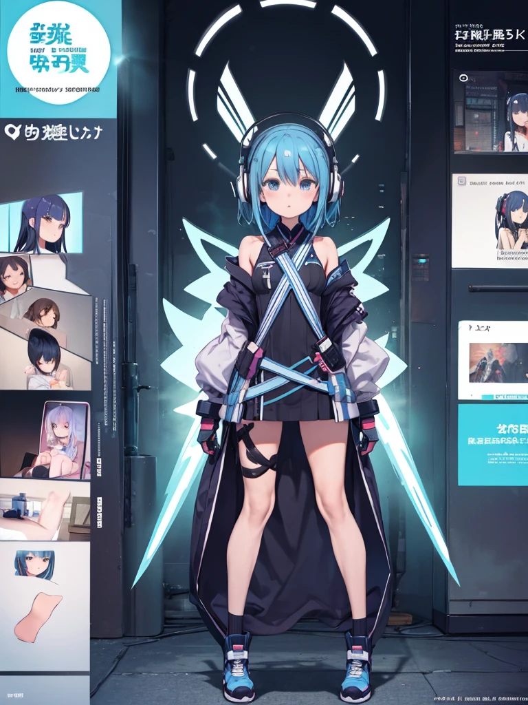 2d、And soul、Awareness-raising、icon、comics、woman、Full Body Lesbian、Anime girl with blue hair and headphones