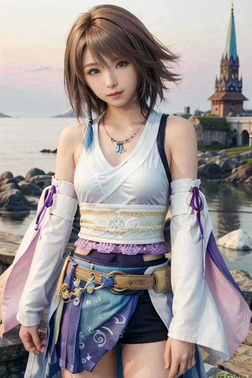 (masterpiece, highest quality:1.3)
Yuna FF10,  One girl, alone, View Viewer, smile, short hair, blue eyes, skirt, Brown Hair, hair ornaments, jewelry, underwear, Green Eyes, smile, Are standing, Upper Body, Removable sleeves, kimono, good, Heterochromia iridis, In the same way, In the same way skirt, blue In the same way, purple In the same way, Yuna (ff10)