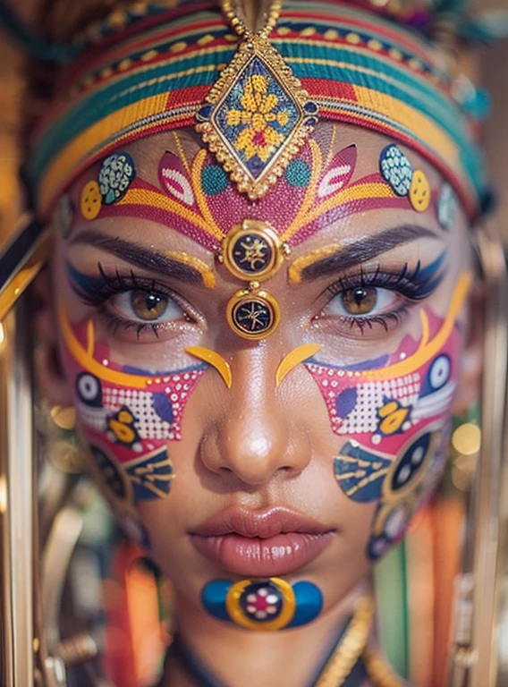 VISAGE DE cindy prado en couleur TATOUAGE TRIBAL