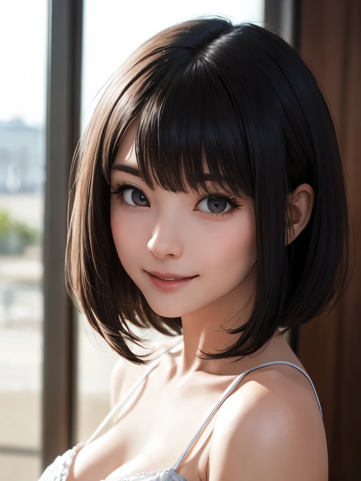 1 girl、highest quality、Realistic、alone、Written boundary depth、Natural soft light、Daytime、charm、Beautiful Face、Cleanliness、Pure Face、White skin、cute、short hair、prohibit、Beach、Light of the sun、Nedium Breast Body Esbian、((セーターを着たBeautiful Faceの黄金比 対称性のあるBeautiful Face))、Long neck、Listen carefully、prohibitのあるきれいな短いボブヘア、Laugh with your mouth closed、Perfect hands指、Perfect hands、Perfect body、Perfect Face、Shine a light into your eyes、Perfect Anatomy:1.4、とてもcuteスーパーモデル:1.4、{Huge|big|Hugeな|Mega} chest:2, chestの谷間:2、Transparent、Transparency、glosoisture、shine、Cool feeling、Beautiful gradation blue sky:2