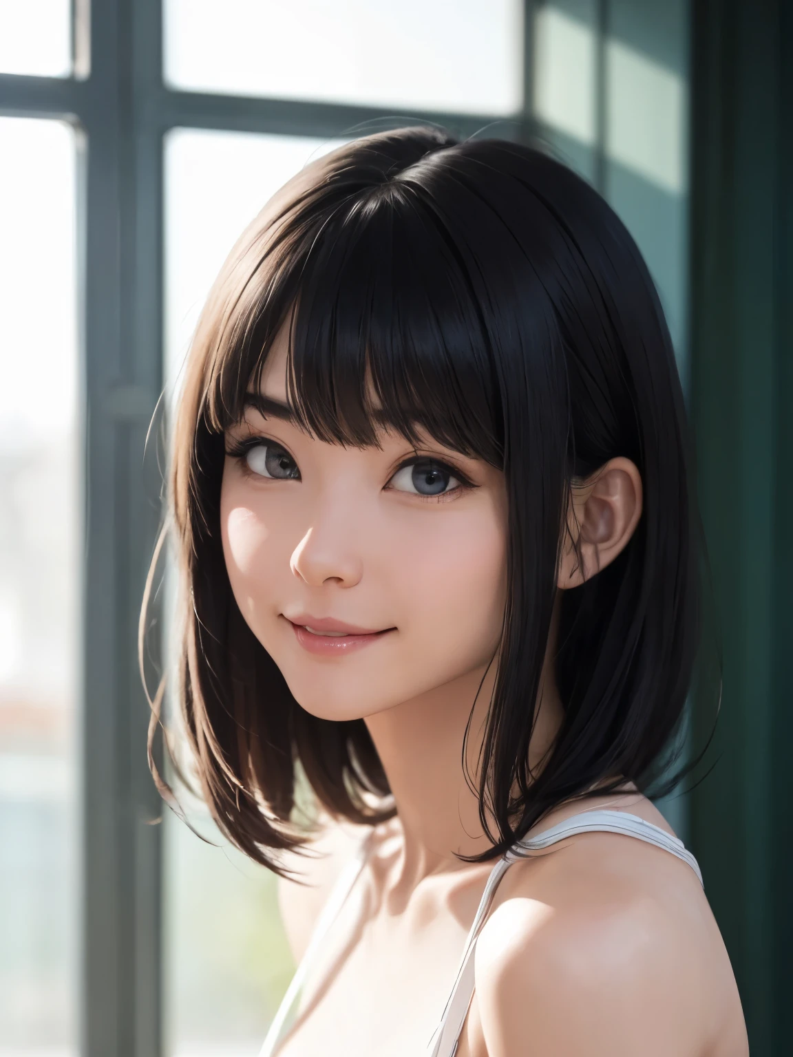1 girl、highest quality、Realistic、alone、Written boundary depth、Natural soft light、Daytime、charm、Beautiful Face、Cleanliness、Pure Face、White skin、cute、short hair、prohibit、Beach、Light of the sun、Nedium Breast Body Esbian、((セーターを着たBeautiful Faceの黄金比 対称性のあるBeautiful Face))、Long neck、Listen carefully、prohibitのあるきれいな短いボブヘア、Laugh with your mouth closed、Perfect hands指、Perfect hands、Perfect body、Perfect Face、Shine a light into your eyes、Perfect Anatomy:1.4、とてもcuteスーパーモデル:1.4、{Huge|big|Hugeな|Mega} chest:2, chestの谷間:2、Transparent、Transparency、glosoisture、shine、Cool feeling、Beautiful gradation blue sky:2
