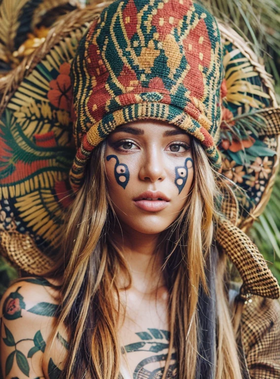 VISAGE DE cindy prado en couleur TATOUAGE TRIBAL