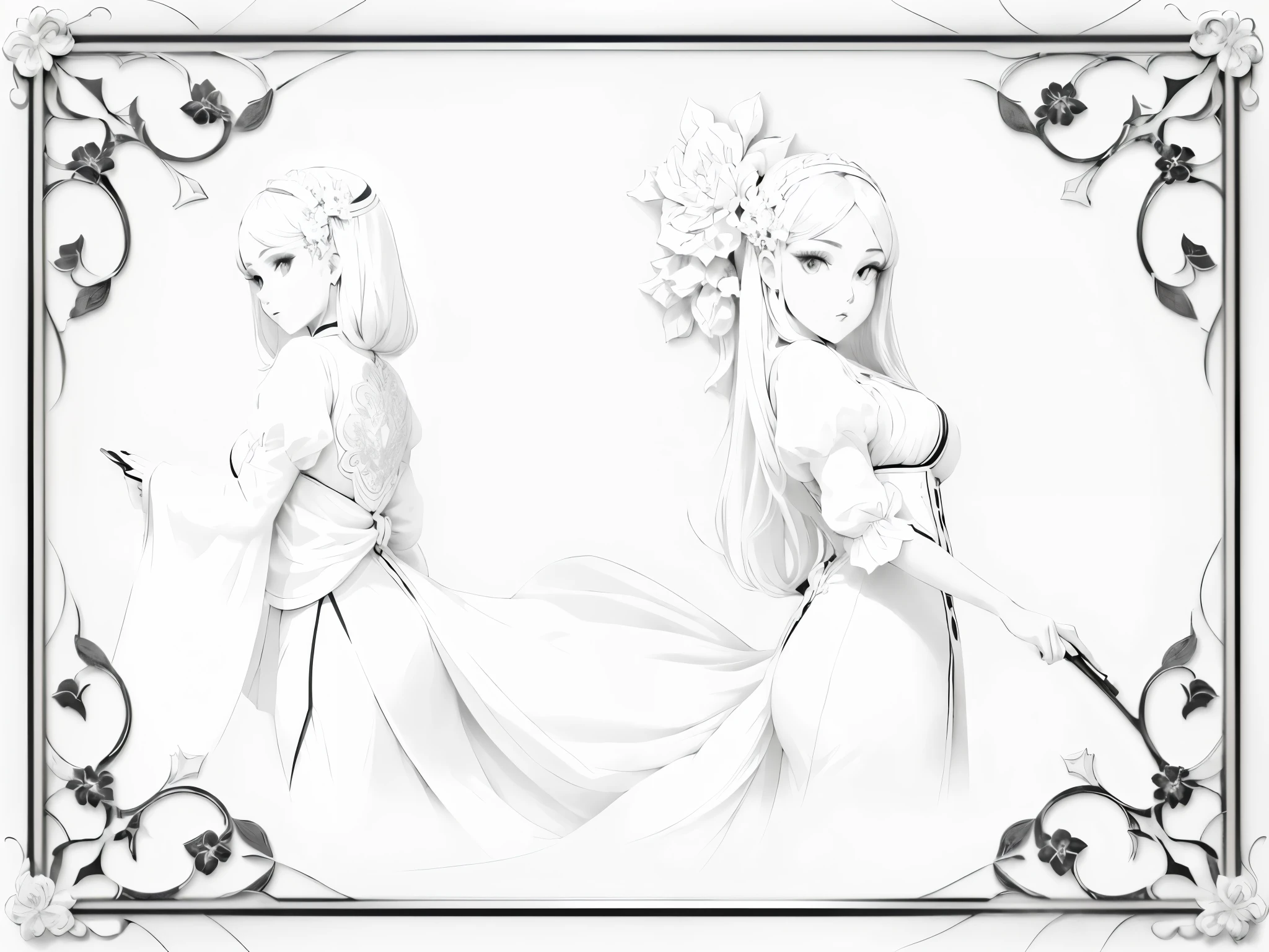 black and white image in a decorative frame, White Frame, Black Frame, central frame medium shot, white outline border, wide frame, postcard frame, inside a stylized frame, Filigree border, Middle frame, Film frame, White Frame, The border of calligraphy, central frame, Decorative border in Art Deco style, ornate border, White Frame и фон, Tall, slim frame
