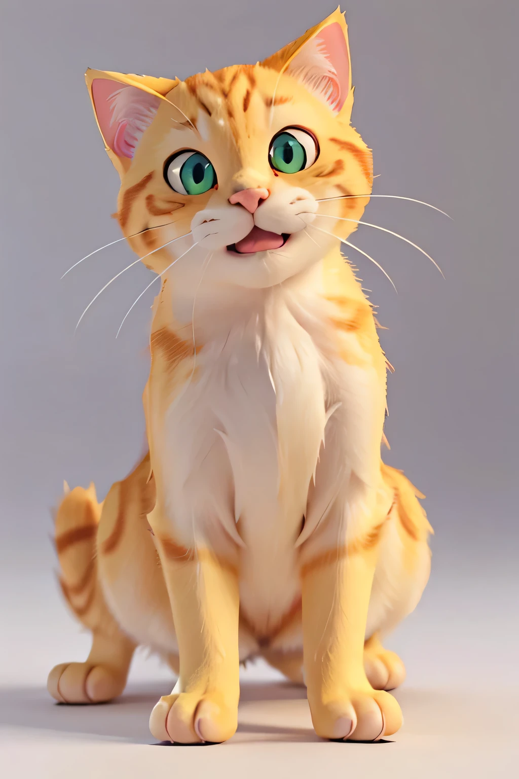 a yellow cat,pixar style,white background,detailed fur texture,cute expression,playful pose,3D render,soft lighting,vibrant colors,whimsical,highly detailed,masterpiece,best quality,photo realistic,8k