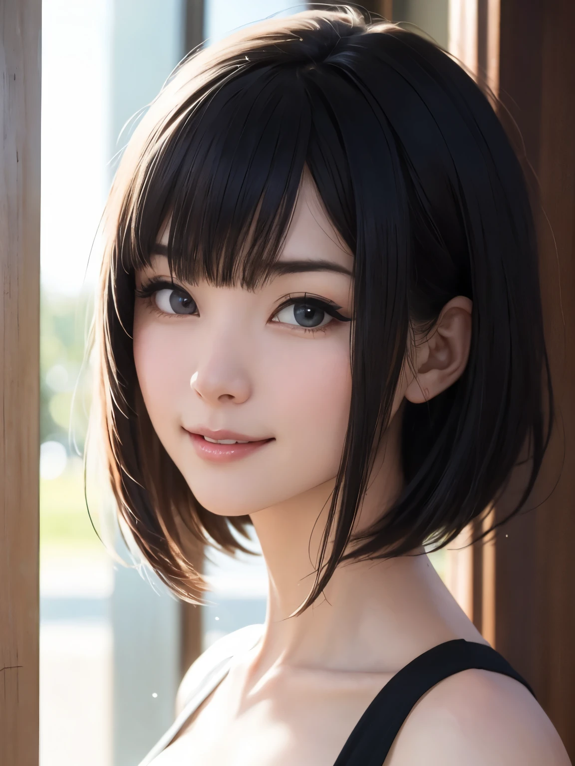 1 girl、highest quality、Realistic、alone、Written boundary depth、Natural soft light、Daytime、charm、Beautiful Face、Cleanliness、Pure Face、White skin、cute、short hair、prohibit、Beach、Light of the sun、Nedium Breast Body Esbian、((セーターを着たBeautiful Faceの黄金比 対称性のあるBeautiful Face))、Long neck、Listen carefully、prohibitのあるきれいな短いボブヘア、Laugh with your mouth closed、Perfect hands指、Perfect hands、Perfect body、Perfect Face、Shine a light into your eyes、Perfect Anatomy:1.4、とてもcuteスーパーモデル:1.4、{Huge|big|Hugeな|Mega} chest:2, chestの谷間:2、Transparent、Transparency、glosoisture、shine、Cool feeling、Beautiful gradation blue sky:2