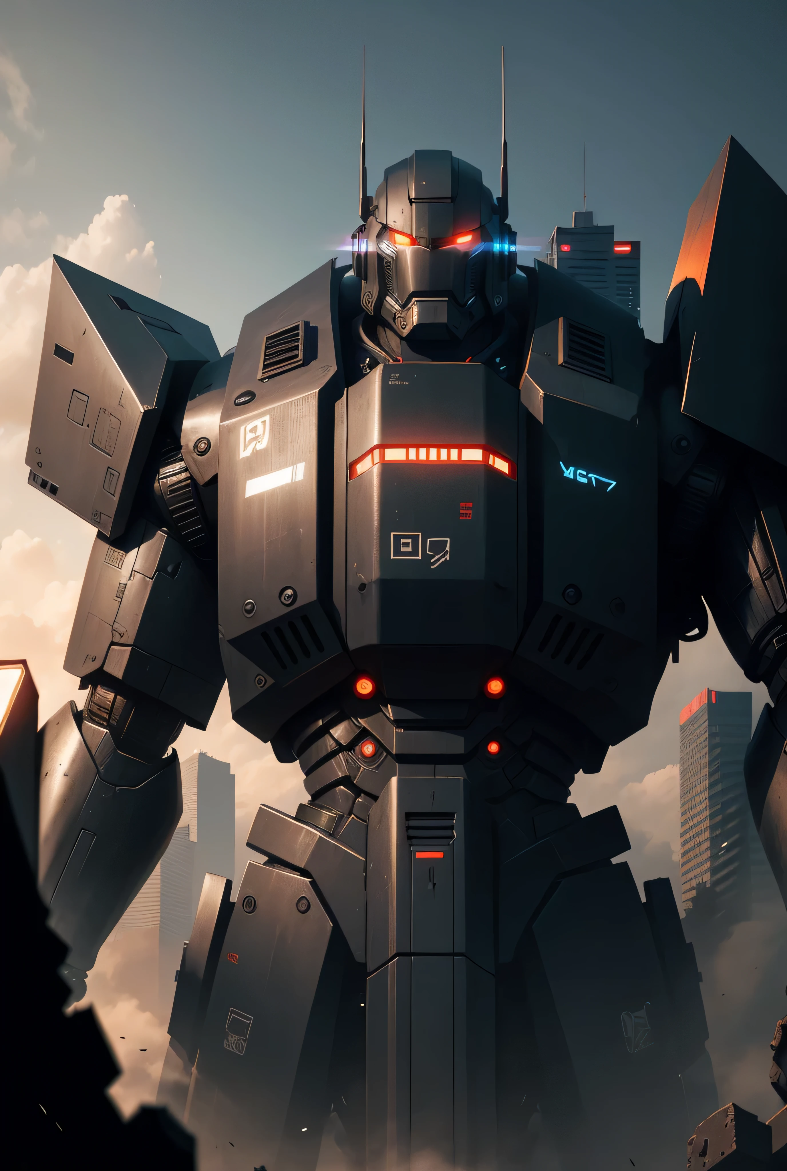 Giant robot, Black color mecha,cyber punk perssonage