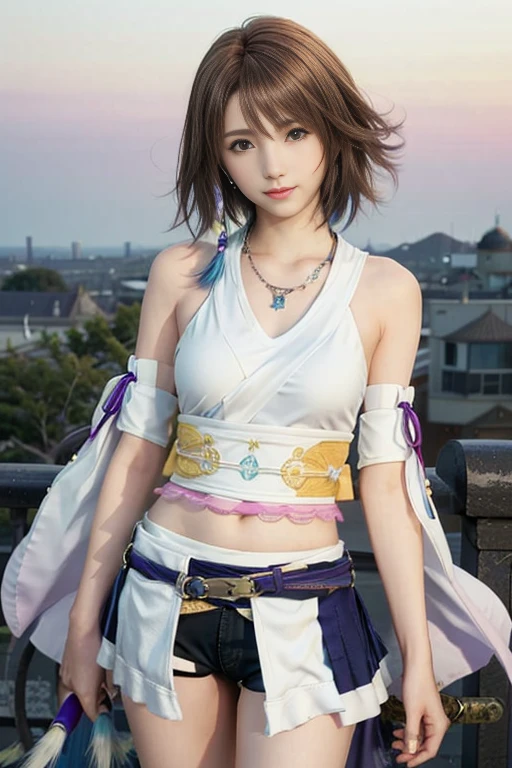 (masterpiece, highest quality:1.3)
((live-action)), (Real), Yuna FF10,  One Girl, alone, Show Viewer, smile, short hair, blue eyes, skirt, Brown Hair, hair ornaments, jewelry, underwear, Green Eyes, smile, Are standing, Upper Body, Removable sleeves, kimono, good, Heterochromia iridis, in the same way, in the same way skirt, blue in the same way, purple in the same way, Yuna (ff10)