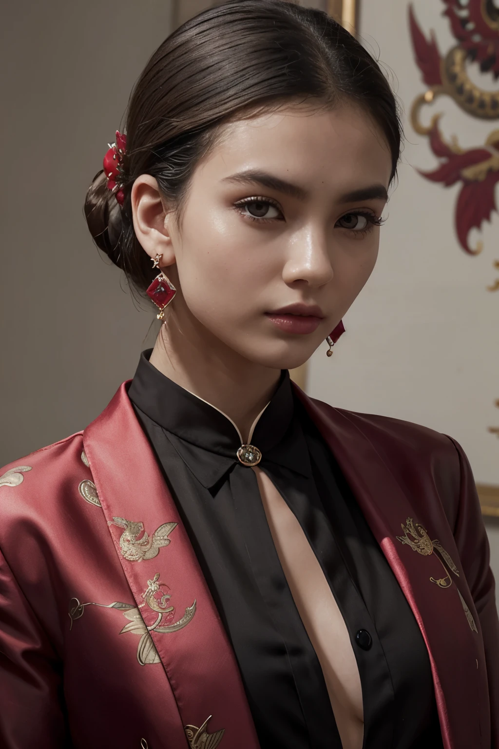 Girl With 2 Ruby Earring
by midjourney prompt :
cute Chinese dragon print on clothes , by cartier, by Cristobal Balenciaga art , by Giorgio Armani art --ar 3:4 --s 999 --v 6.0